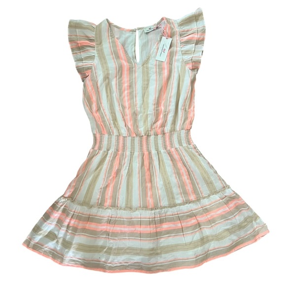 NEW Vineyard Vines Dress Medium Striped V Neck Striped Dress Sand Summer $189 - Picture 2 of 11